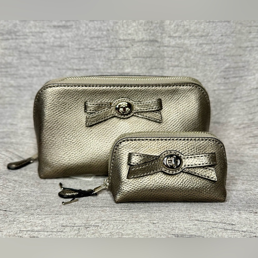 Coach NWT Turn-lock Cosmetics case set w/ Silver Bow Accent - 2 piece set!